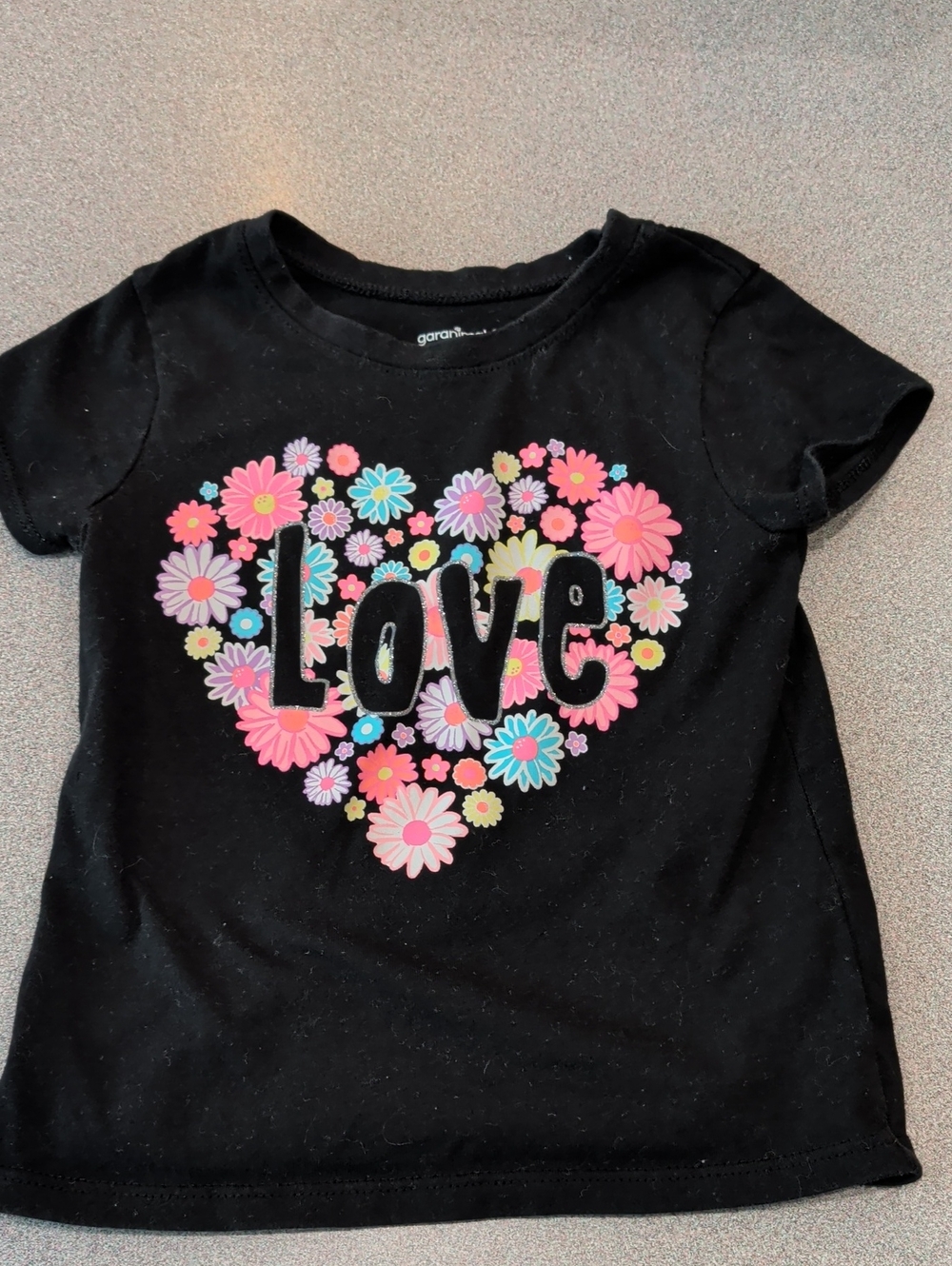 Garanimals Black Tee with Colorful Floral Heart and LOVE Graphic